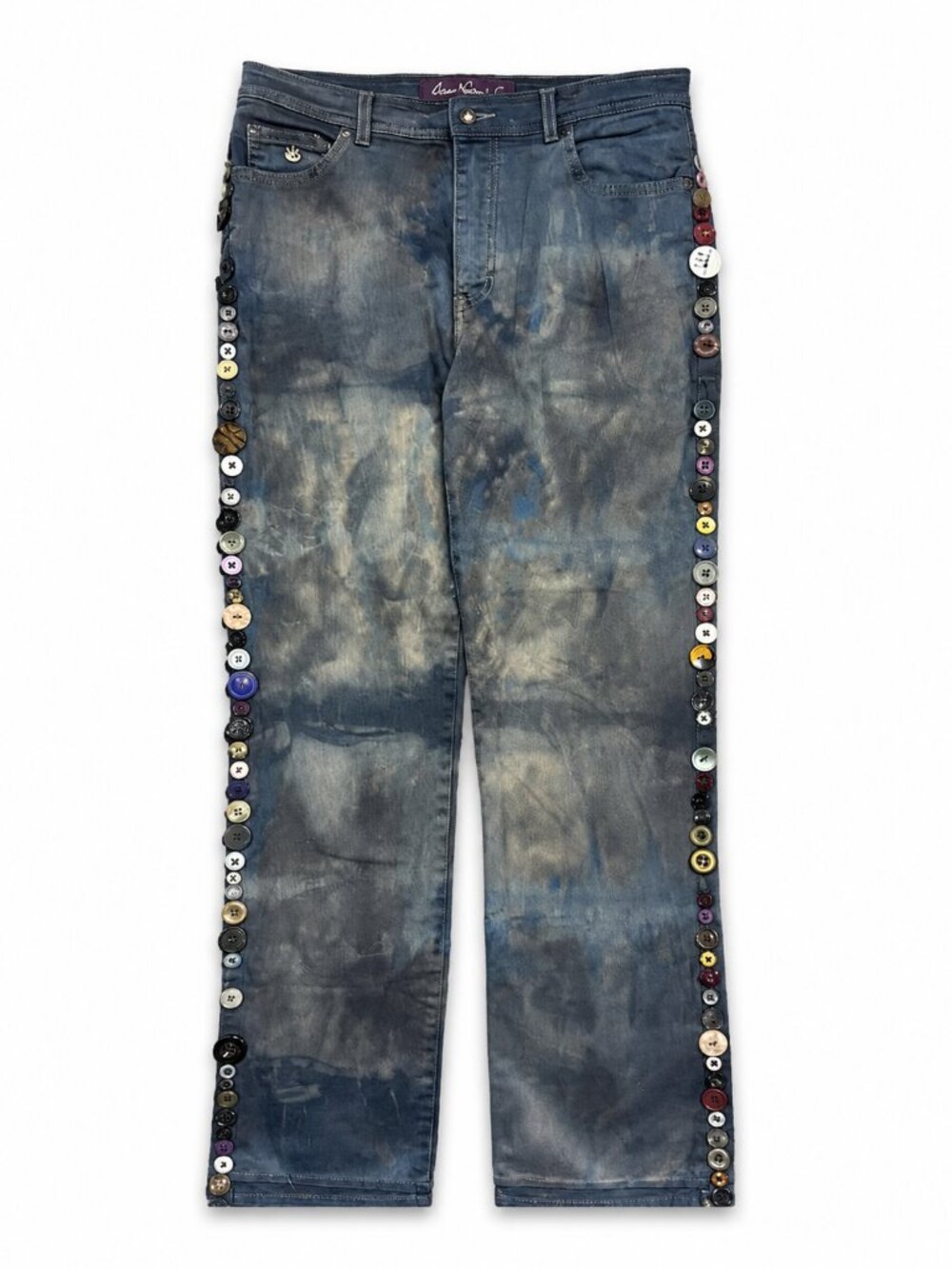 Gloria Vanderbilt Blue Black Tie Dye Side Button Jeans Women's 6 Long 6L